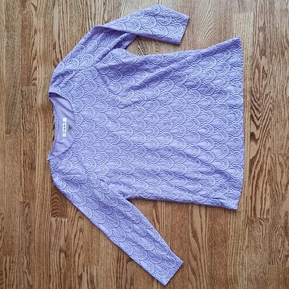 (L) TanJay Women's Pastel Eyelet Design Layered ¾ Sleeve Top Solid Color Lace